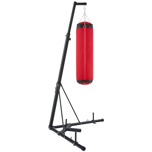 ZELUS Height Adjustable Punching Bag Stand, 220lb Foldable Heavy Bag Stand, Heavy Duty Boxing Bag with Stand for Home and Gym Fitness, Sandbag Included