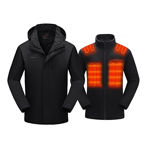 Venustas Men's 3-in-1 Heated Jacket with Battery Pack 7.4V, Ski Jacket Winter Jacket with Removable Hood Water-resistant
