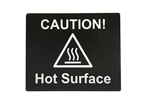 Caution Hot Surface Sign, Adhesive, Sticker, Notice - engraved with Universal Icon Symbol and Text (Size 12cm x 10cm) (Black)