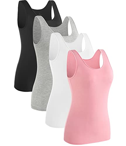 Rosyline Stretch Tank Top for Women Layering Tanks Sleeveless Undershirt Tank Tops Black/Grey/White/Pink S