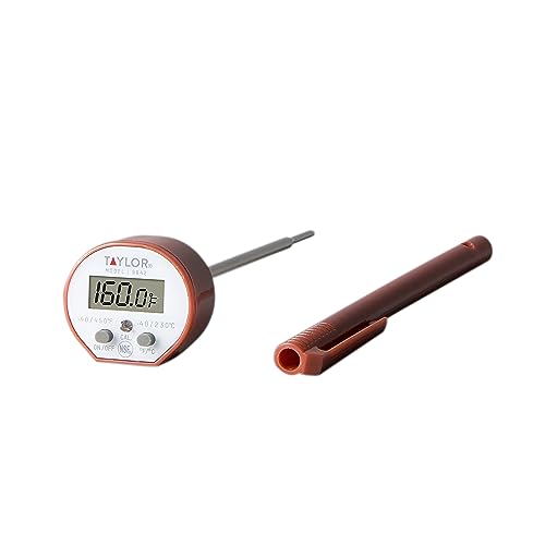 Taylor Waterproof Digital Instant Read Thermometer For Cooking, BBQ, Grilling, Baking, And Meat, Comes With Pocket Sleeve Clip, Red