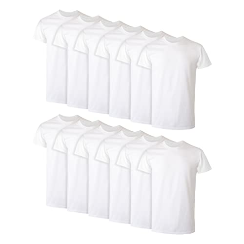 Hanes Mens Cotton, Moisture-wicking Crew Tee Undershirts, Multi-packs, White - 12 Pack, Large US