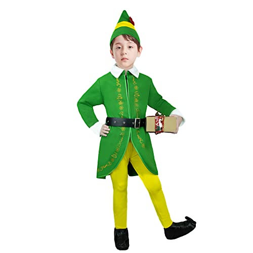 Buddy The Elf Costume For Kids Green Elf halloween Cosplay Family Christmas Party (XS)