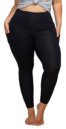 Women's Plus Size High Waist 7/8 Compression Workout Leggings with Pocket 27' Inseam (Full Length_ Black/Black Stitches, 3X)