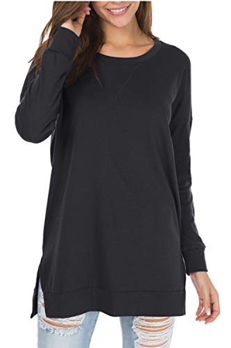levaca Womens Fall Long Sleeve Plus Pullover Side Split Loose Casual Tunic Tops Black L