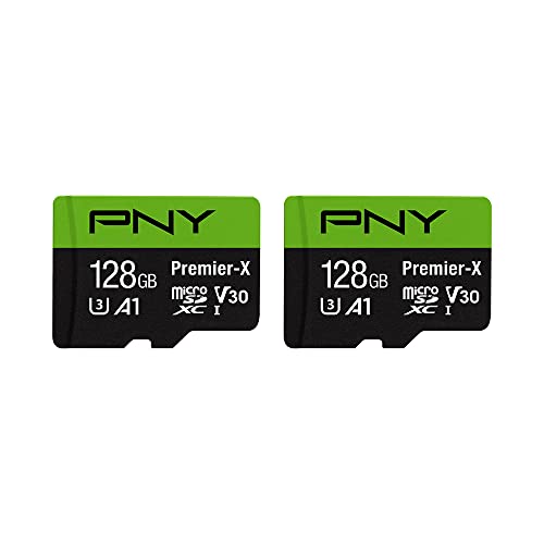 PNY P-SDU128X2V31100PX-GE 128GB Premier-X Class 10 U3 V30 microSDXC Flash Memory Card 2-Pack - 100MB/s, Class 10, U3, V30, A1, 4K UHD, Full HD, UHS-I, micro SD
