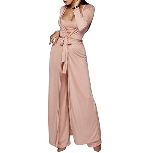 HANMAX Women's Tracksuit Winter Autumn Knitted Long-sleeved Blazer Coat Tank Long Pants 3 Piece Sets Outfit