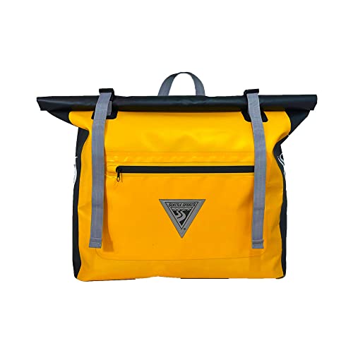 Seattle Sports Titan Pannier Bike Bag Bicycle Panniers with Adjustable Hooks, Carrying Handle, Reflective Patches and Large Pocket Bonus USB Rechargeable LED Safety Light, Yellow, 30 L