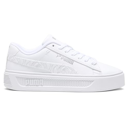 PUMA Women's Smash Platform V3 Sneaker, Imprints White Silver, 8.5