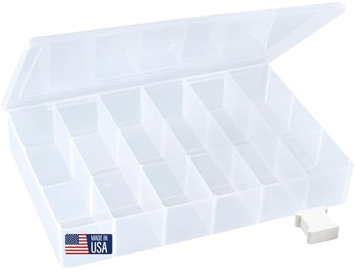 BULK PARADISE Embroidery Floss Organizer Box with 50 Cardboard Bobbins - 17 Compartments Clear S Organizer Storage Case, 10.25” x 7” x 1.75” – Snap-Tight Bead Holder, (Made in USA)