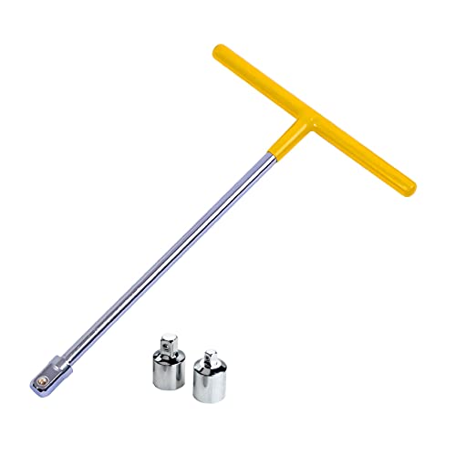 T Handle Wrench,1/2-Inch Drive T Handle Socket Driver with 1/4” and 3/8” Adaptors, 1/2” T-Handle Socket Wrench(3pcs),Yellow