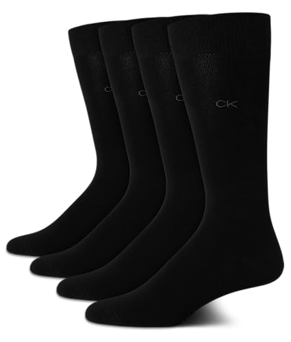 Calvin Klein Men's Dress Socks - Lightweight Cotton Blend Crew Socks (4 Pack), Size 7-12, Black