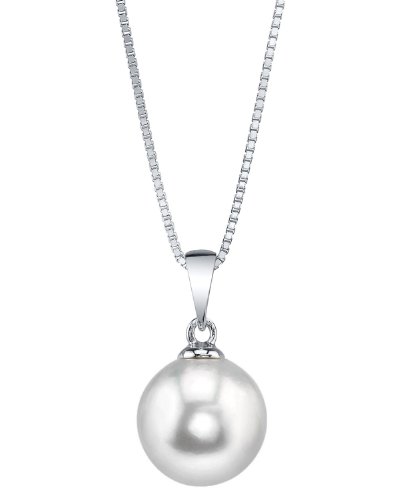 The Pearl Source 8mm White Freshwater Pearl Pendant Sydney Necklace for Women - Cultured Pearl Necklace | Single Pearl Necklace for Women with 925 Sterling Silver Chain
