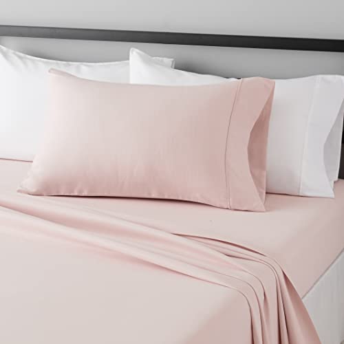 Amazon Basics Lightweight Super Soft Easy Care Microfiber 3-Piece Bed Sheet Set with 14-Inch Deep Pockets, Twin, Blush Pink, Solid