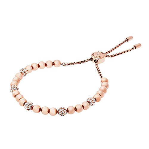 Michael Kors Stainless Steel and Pavé Crystal Beaded Bracelet for Women, Color: Rose Gold (Model: MKJ5220791)