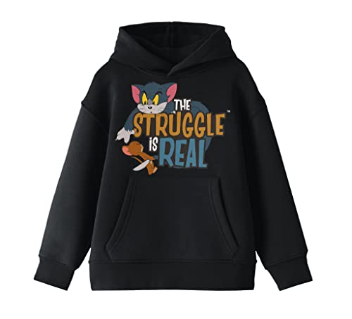 Bioworld Tom And Jerry The Struggle Is Real Vintage Characters Boy's Black Sweatshirt-Medium