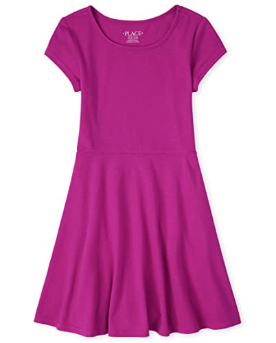 The Children's Place Girls Short Sleeve Basic Skater Dress, Aurora Pink Single, Medium