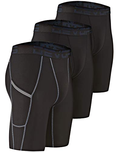 DEVOPS Men's Compression Shorts Underwear with Pocket (3 Pack) (X-Large, Black/Black/Black)