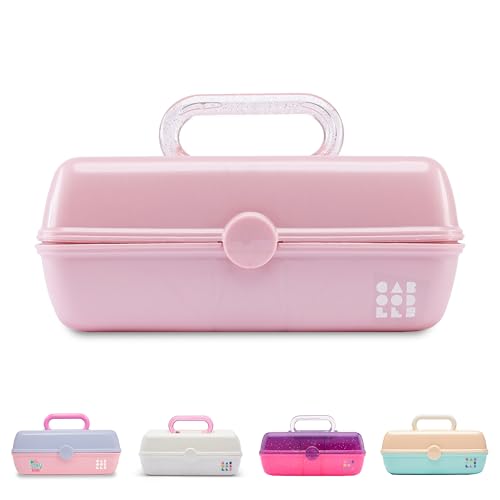 Caboodles Pretty in Petite Makeup Box, Pink Sparkle, Hard Plastic Organizer Box, 2 Swivel Trays, Fashion Mirror, Secure Latch for Safe Travel