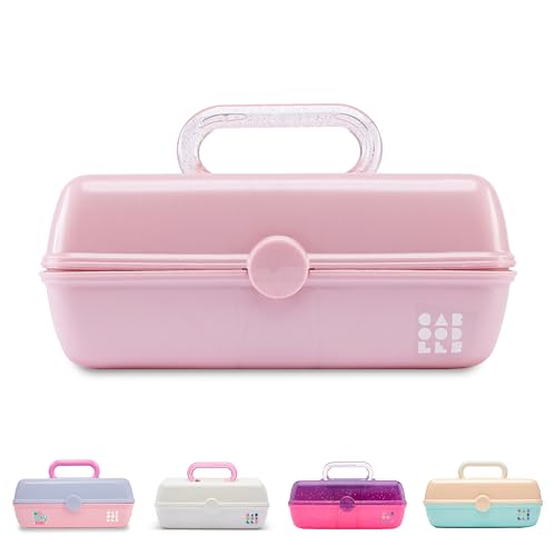 Caboodles Pretty in Petite Makeup Box, Pink Sparkle, Hard Plastic Organizer Box, 2 Swivel Trays, Fashion Mirror, Secure Latch for Safe Travel