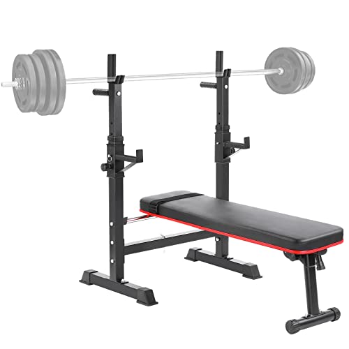 AthLike Adjustable Weight Bench with Barbell Rack, Folding Multi-Function Workout Bench with Dip Station & Curl Bar, Weight Lifting Bench Strength Training Bench, Olympic bench press for Home Gym