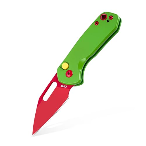 CJRB CUTLERY Mini Pyrite(J1933) Folding Pocket Knife,2.17' Spray Painted Pink AR-RPM9 Steel Blade and Green Handle Small EDC Knife with Pocket Clip for Work Outdoor Hiking Camping
