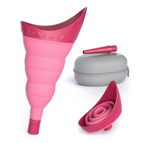 TRIPTIPS Pee Conch Foldable Female Urinal Device Portable Urinal for Women Pee Funnel for Women Travel, She Pee Cup for Women Stand to Pee Womens Urinal Funnel with Tube Case (B-Pink)