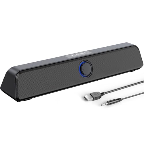 LENRUE Computer Speakers, Dual 5W PC Speaker, USB-A/USB-C Powered Laptop Speaker, 3.5mm Audio-in Wired Computer Speakers for Desktop Monitor,Laptop,Tablets,Plug-n-Play (Black)