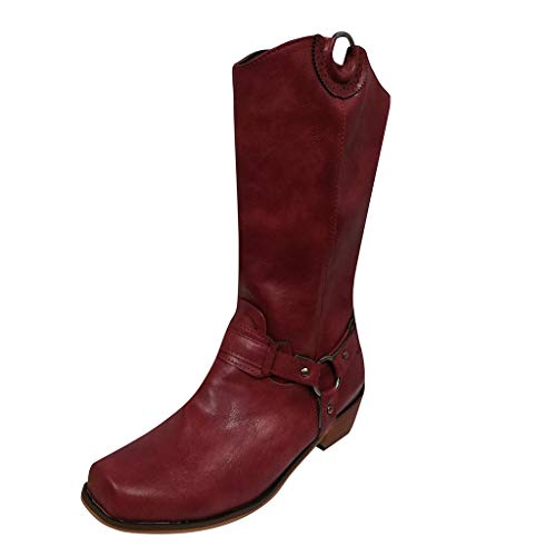 Vedolay lace up boots for women Women's Buckle Knee High Boots Casual Motorcycle Riding High Heel Booties with Lace Up