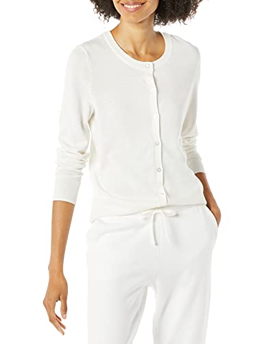 Amazon Essentials Women's Lightweight Crewneck Cardigan Sweater (Available in Plus Size), Ivory, Large