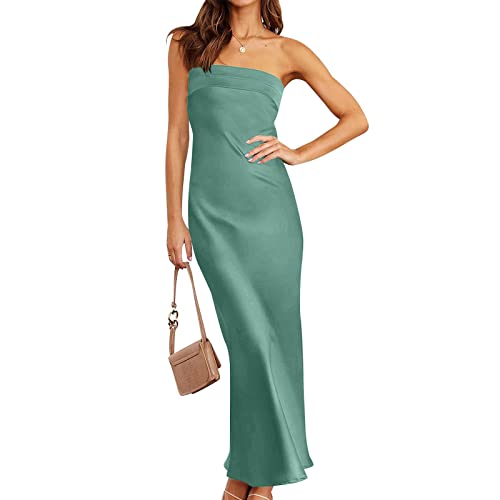 oelaio Womens Satin Tube Dress Sexy Backless Formal Wedding Guest Evening Party Maxi Dresses Sleeveless Bodycon Dress,Mint Green,Medium