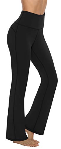 AFITNE Yoga Pants for Women Bootcut Pants with Pockets High Waisted Workout Bootleg Yoga Pants Tall Long Athletic Gym Pants Black - M