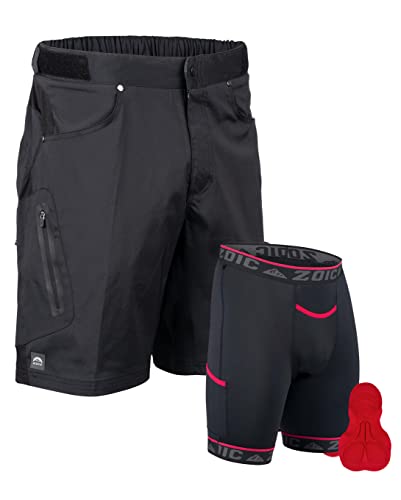 ZOIC Men's Ether 9 Cycling Short + Essential Liner, Black, Large