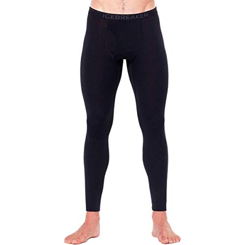 Icebreaker Merino Men's 200 Oasis Cold Weather Leggings With Fly, Wool Base Layer Thermal Pants, Black, X-Large
