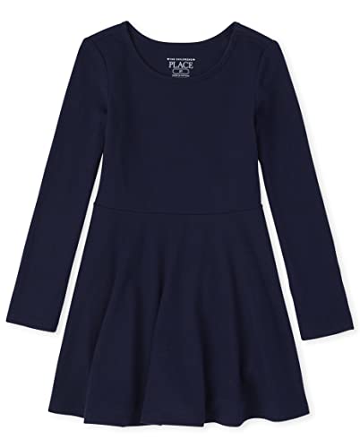 The Children's Place Girls' and Toddler Solid Long Sleeve Skater Dress, Tidal Single, X-Large