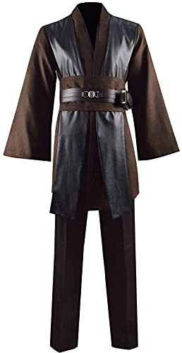 Adult Tunic Costume Men's Brown Hooded Robe Tunic Uniform Full Set Halloween Cosplay Costume (Medium, Brown(No Cloak))