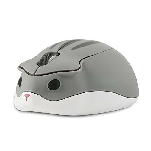 YOCUNKER Wireless Mouse 2.4Ghz Hamster Shape Cute Animal Design M Size Silent Click USB Optical Mouse Lightweight for Kids Compatible with PC/Laptop/Computer/Macbook(Gray)