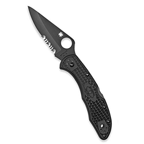 Spyderco Delica 4 Lightweight Signature Knife with 2.90' Saber-Ground Black Steel Blade and FRN Handle - CombinationEdge - C11PSBBK