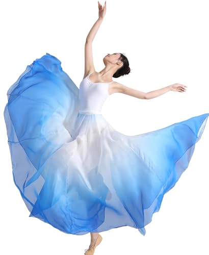 ORIDOOR 720 35' Long Women's Fairy Lyrical Dance Skirt Gradient Color Chiffon Swing Skirt Ballet Modren Dance Costume (A Blue White)