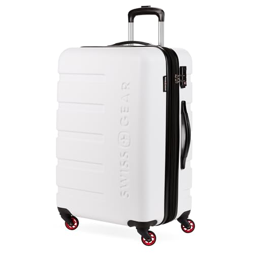SwissGear 7366 Hardside Expandable Luggage with Spinner Wheels, White, Checked-Medium 23-Inch
