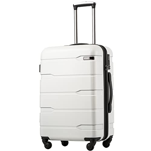 Coolife Luggage Expandable(only 28') Suitcase PC+ABS Spinner Built-In TSA lock 20in 24in 28in Carry on (white, S(20in_carry on))