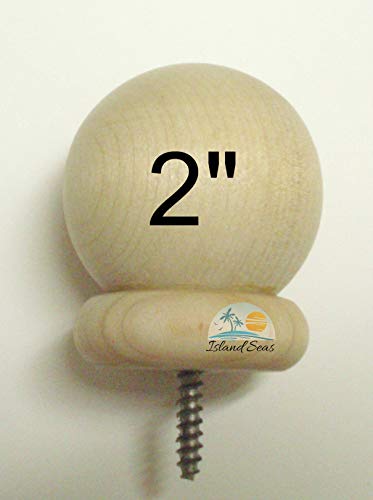 (1) - 2' Round Wood Ball Finials with 3/16' Wood Screw for use on 1 3/8' Wood Window Curtain Rod Ends - Wood Cap Newel Post Railing. - See Description for Details and Measurements. Not for 2' rods