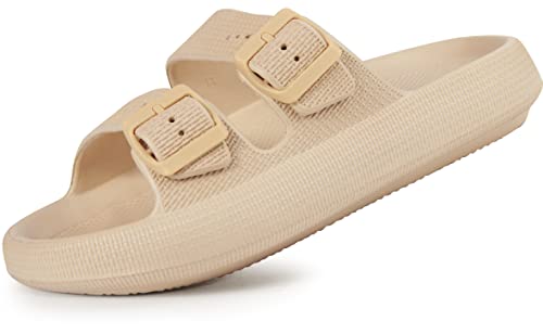 Weweya Soft Foam Slides Sandals for Women and Men Eva Rubber Flat Cozy Slides Outdoor Indoor Pool House Bath Shower Slippers Shoes Tan Women Size 7 7.5