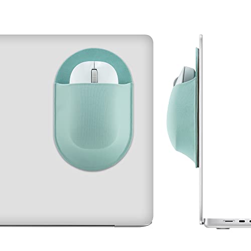 Epessa Universal Stick-On Mouse Pouch, Mouse Holder for Wireless Mouse, Mouse Sleeve for Laptop, Reusable Adhesive, No Glue Residue, Compatible with iPad or MacBook (Green)