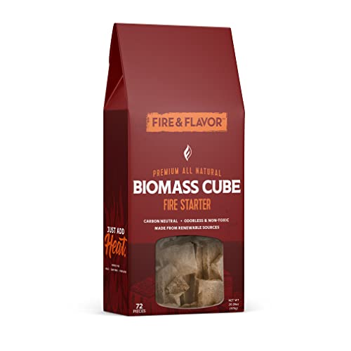 Fire & Flavor Biomass All-Natural Fire Starters - 72 Piece - Eco-Friendly Fire Starters for Fireplaces, Campfires, Grills, and Wood Stoves - Odorless, Chemical-Free, and Clean-Burning Fire Starters