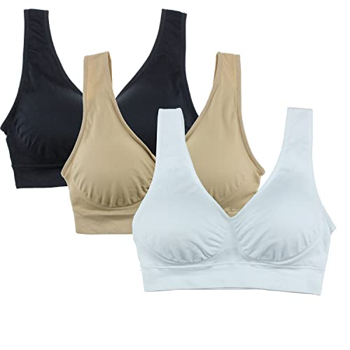 Cabales Women's 3-Pack Seamless Wireless Sports Bra with Removable Pads