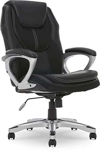 Serta Amplify Executive Office Padded Arms, Adjustable Ergonomic Gaming Desk Chair with Lumbar Support, Faux Leather and Mesh, Black