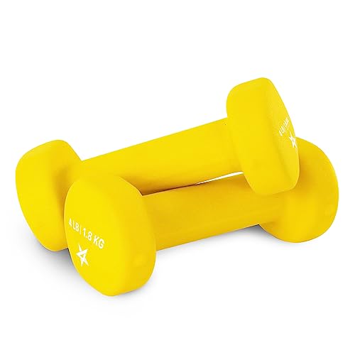 Yes4All DS24 Non-Slip, Hexagon Neoprene Dumbbells Set for Muscle Toning, Strength Building, Weight Loss Yellow, 4lbs