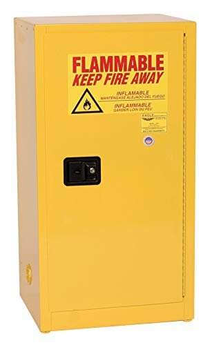 1906X Eagle Steel Flammable Liquid Storage Cabinet, Space Saver, 1 Shelf, 1 Manual Close Close Door Fire Cabinet for Gasoline Storage, 16 Gallons, 156 lbs. Max Weight, Yellow, 44' x 23.25' x 18'