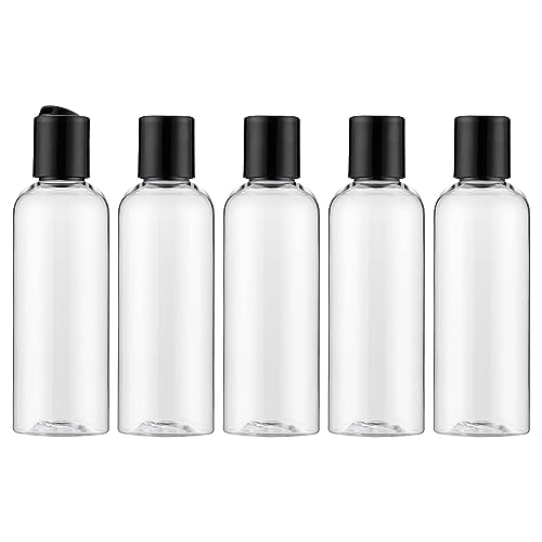 owlyee Travel Bottle, 3.4oz Plastic Shampoo Container (5PCS) Empty Lotion Tsa Toiletries with Disc Top Flip Cap (100ml, Clear)